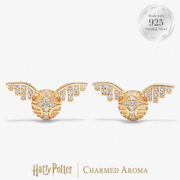 Official Harry Potter Golden Snitch Stud Earrings - 925 Sterling Silver - Picture 1 of 1